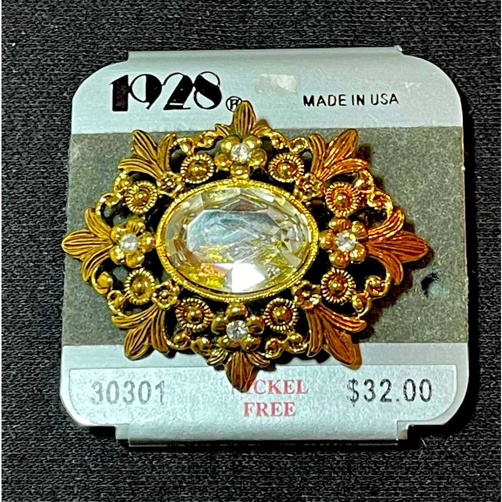 301 - 1928 Gold tone  with Crystal brooch
